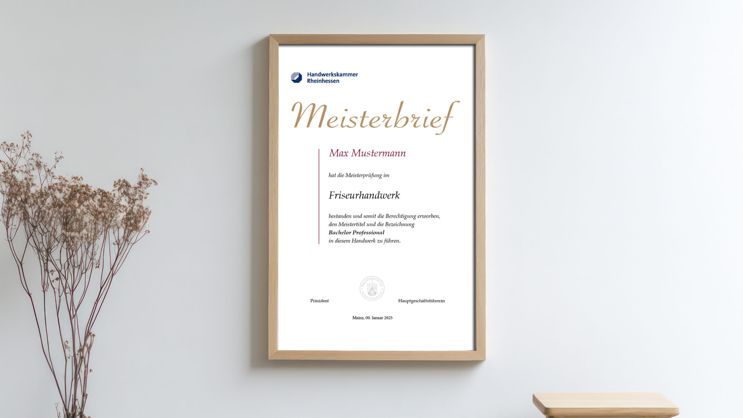 Meisterbrief mit Registrieren